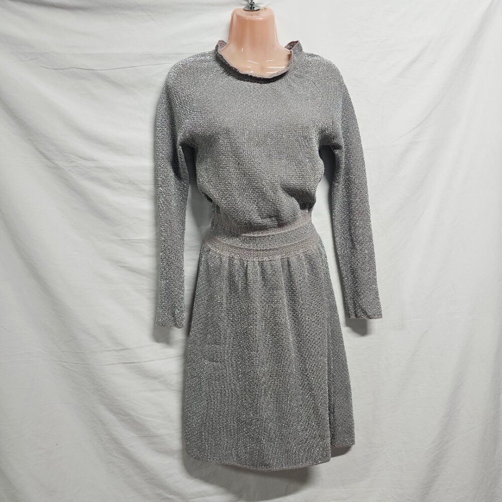 Tory Burch Isabelle Flare Neckline Cocktail Dress Women Size XS Silver Metallic